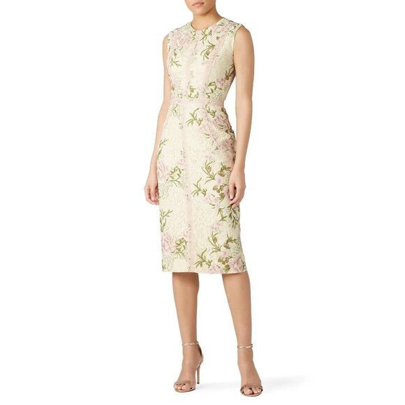 Dress The Population Penelope Sleeveless Sheath Cream Pink Green Lace M NWT - Picture 2 of 10
